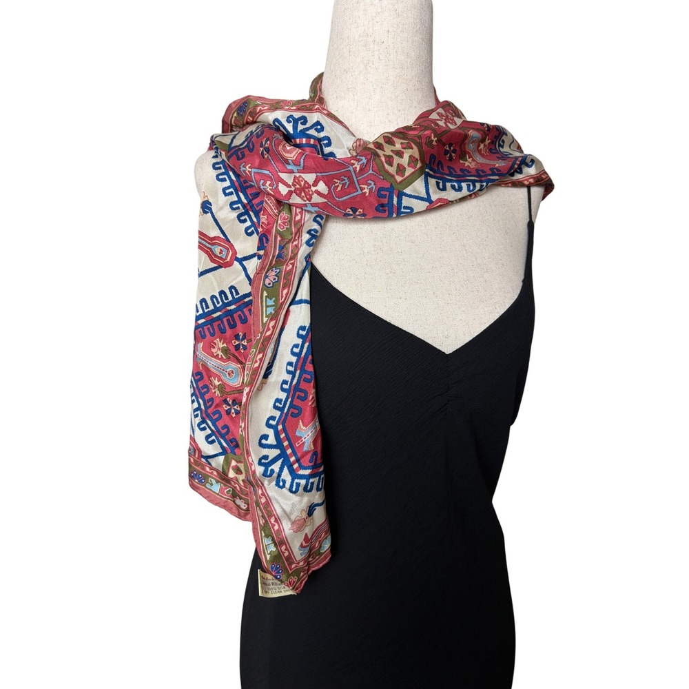 Colonial Williamsburg 100% Silk Scarf Pink Blue Geometric Floral‎ Made in Japan